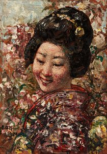 Japonská dívka (olej na panelu)