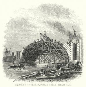 Centering of Arch, Waterloo Bridge (rytina) od Edward Blore