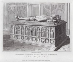 Památník Thomase Beauchampa hraběte z Warwicku, ve sboru kostela St Mary Warwick (rytina)