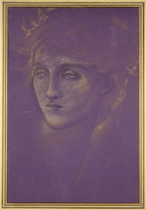 Hlava ženy, 90. léta 19. století (zlatá barva na fialové půdě) od Edward Burne Jones