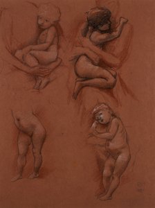 Studie dětí v náručí jejich matek, 1887 (černá, červená a bílá křída na červeném papíře) od Edward Burne Jones