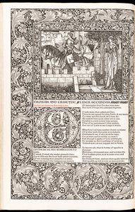 „The Works of Geoffrey Chaucer Now Newly Imprinted“ od Geoffrey Chaucer, vydané nakladatelstvím Kelmscott Press v roce 1896 (dřevořez) od Edward Burne Jones