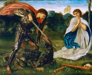 Zápas: Svatý Jiří zabíjí draka VI od Edward Burne Jones