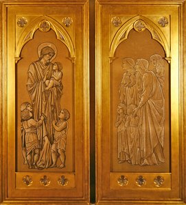 Kristus žehná malým dětem a ženám přivádějícím děti do Kristovy přítomnosti (černobílé křídy na papíře) od Edward Coley Burne Jones