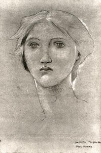 Head of a Girl, cca 1893-96 (pastelka s zvýrazněním na hnědém pergamenu) (čb foto) od Edward Coley Burne Jones