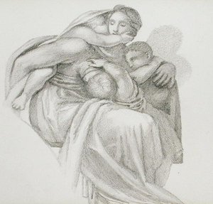 Matka a tři děti (tužka na papíře) od Edward Coley Burne Jones