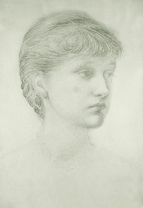 Portrét Madeleine Wyndham (zelená křída na papíře) od Edward Coley Burne Jones