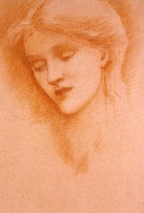 Portrét mladé ženy (červená křída na papíře) od Edward Coley Burne Jones