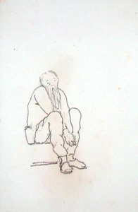 Autoportrét sedícího umělce s rukama mezi koleny z alba kreseb (tužka na papíře) od Edward Coley Burne Jones