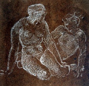 Studie dvou sedících ženských aktů (bílá křída na papíře) od Edward Coley Burne Jones