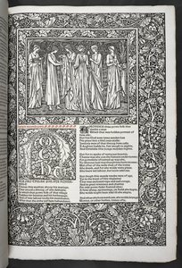 „The Works of Geoffrey Chaucer nyní nově potištěné obrázky navrženými Sirem Edwardem Burne-Jonesem“ od Edward Coley Burne Jones
