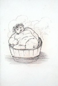 William Morris (1834-96) ve vaně, z alba kreseb (tužka na papíře) od Edward Coley Burne Jones