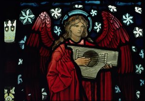Detail of the Angel Musician, vyrobený William Morris and Co., 1882 vitráže od Edward Burne Jones