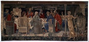 Quest for the Holy Grail Tapestries, Panel 1, Rytíři kulatého stolu svoláni k hledání podivnou slečnou, 1898-1899 od Edward Burne Jones