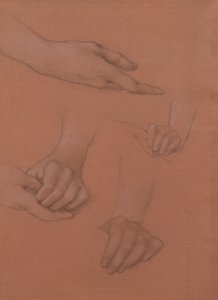 Studie rukou k portrétu Mary Gaskell (černobílá křída na papíře) od Edward Burne Jones