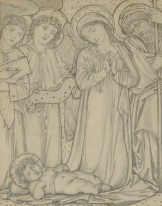 Svatá rodina, kolem roku 1874 (křída na papíře) od Edward Burne Jones