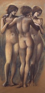 Tři grácie, kolem roku 1885 (křída na papíře) od Edward Burne Jones