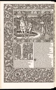 „The Works of Geoffrey Chaucer Now Newly Imprinted“ od Geoffrey Chaucer, vydané nakladatelstvím Kelmscott Press v roce 1896 (dřevořez) od Edward Burne Jones