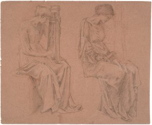 Dvě studie sedící dívky hrající na citeru od Edward Coley Burne Jones