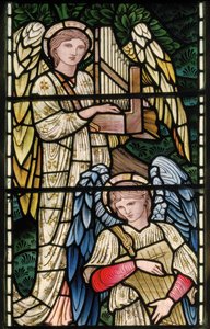 Wilden, All Saints, Morris & Co., Edward Burne-Jones, John Henry Dearle (1859-1932), Angels Of Paradise, Angel Musicians, detail, 1902-1914, Louisa, Alfred, The Baldwins, ministerský předseda, metodista, Wo od Edward Coley and Dearle Burne Jones