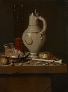 Zátiší s kuřáckým náčiním a korbelem piva, 1664