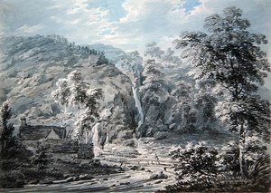 Vodopád v Corwen, Severní Wales (akvarel na papíře) od Edward Dayes