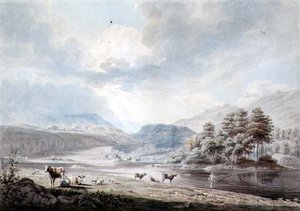 Jezero mezi kopci (pero a inkoust, akvarel a mytí na papíře) od Edward Dayes