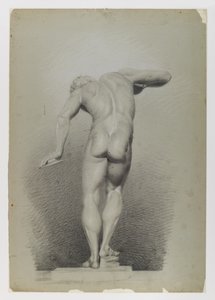Studie aktu, asi 1848 (černobílá pastelka na modrozeleném, středně silném, mírně strukturovaném vliesovém papíře) od Edward Docker