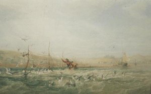 Rybáři honí racky ze sítí, Mumbles, Jižní Wales od Edward Duncan