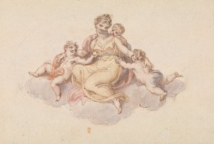 Matka a děti sedí na cloudu od Edward Francis Burney