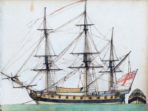 Britská loď s 20 děly, zobrazující takeláž a lodní člun a samostatný pohled na záď, asi 1780 (akvarel, pero a tuš ) od Edward Gwyn