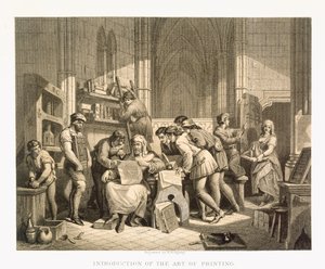Představení tiskařského umění, z knihy "Ilustrace k anglickým a skotským dějinám", I. díl od Edward Henry Wehnert