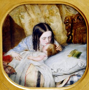 Noční polibek. Matka líbá své dítě, které právě usnulo. Obraz Edwarda Huguese (1832 - 1908), 20. stol. Lyon, Musee des Beaux Arts