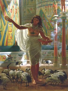 Krmení posvátných ibisů v sálech Karnacu (olej na plátně) od Edward John Poynter