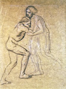 Studie dvou nahých mužů objímajících se pro The Prodigals Return, 1869 (křída na papíře) od Edward John Poynter