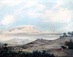 Venkovská krajina s pozdějšími studiemi mraků od Luka Howarda (1772-1864) kolem 1808-11 (wc na papíře)