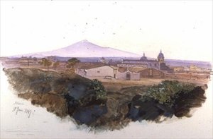 Catania: 1847 (pero, inkoust a kvaš) od Edward Lear