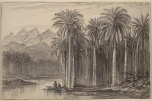 Postavy vyplouvající v kánoích z palmového háje (Wadi Feiran) od Edward Lear