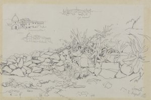 Sorrento, 2. srpna 1838 (grafit na šedém tkaném papíře) od Edward Lear