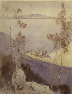 Klášter Esphigmenou (akvarel) od Edward Lear