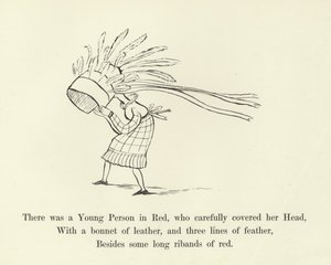 Byla tam Mladá osoba v červeném, která si pečlivě zakrývala hlavu od Edward Lear