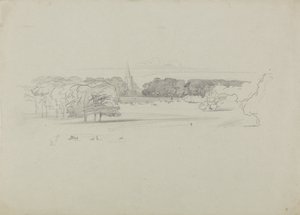 Pohled přes louku na kostel od Edward Lear