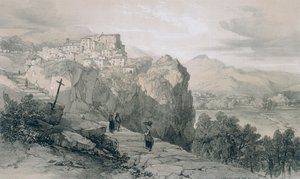 Výhledy v Římě a jeho okolí: Rocca Giovane a v dálce města Licenza a Civitella di Licenza od Edward Lear