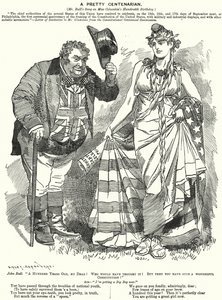 Punch cartoon: A Pretty Centenarian - sté výročí sepsání ústavy Spojených států (rytina) od Edward Linley (after) Sambourne