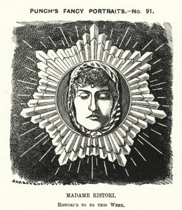 Punch cartoon: Adelaide Ristori, italská herečka (rytina)