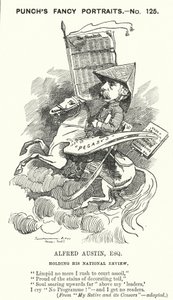 Punch cartoon: Alfred Austin, anglický básník a redaktor National Review (rytina) od Edward Linley (after) Sambourne
