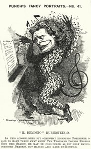 Punch cartoon: Anton Rubinstein, ruský pianista, skladatel a dirigent (rytina) od Edward Linley (after) Sambourne