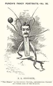 Punch cartoon: Fred Spofforth, australský hráč kriketu (rytina) od Edward Linley (after) Sambourne