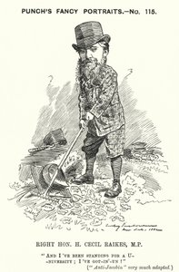 Punch cartoon: Henry Cecil Raikes, anglický konzervativní politik (rytina) od Edward Linley (after) Sambourne