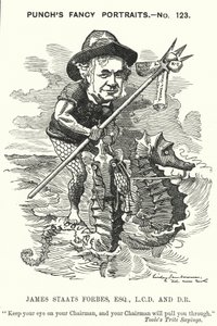 Punch cartoon: James Staats Forbes, skotský železniční inženýr a správce (rytina) od Edward Linley (after) Sambourne